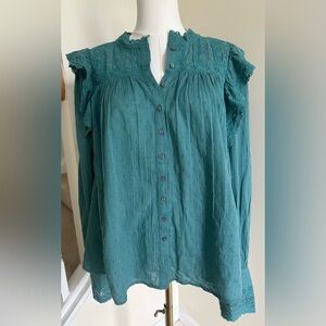 Free People Teal Blouse- Medium- NWOT